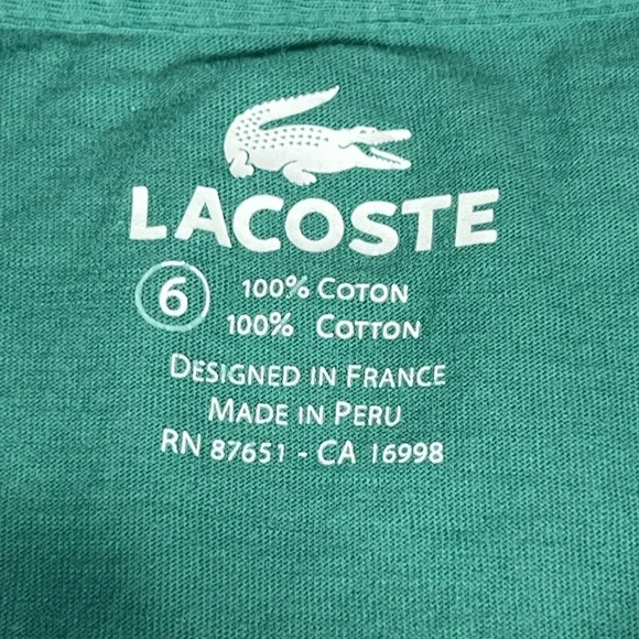 Lacoste Men's Tennis Crocodile Logo Graphic T Shirt Green Cotton Size 6 - Picture 4 of 6